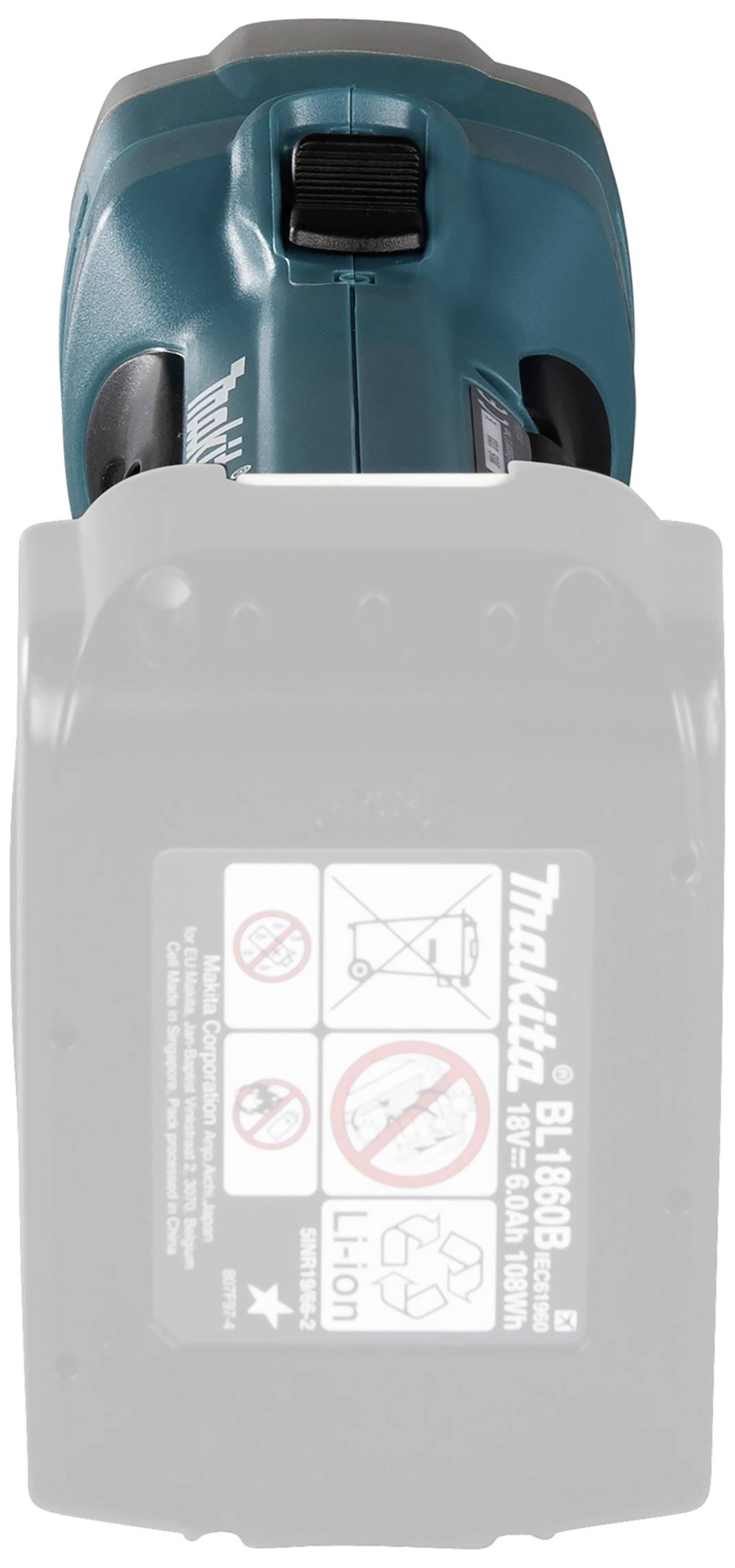 Wkrętarka akumulatorowa widziana z góry, z włożonym akumulatorem. Widoczna marka narzędzia.