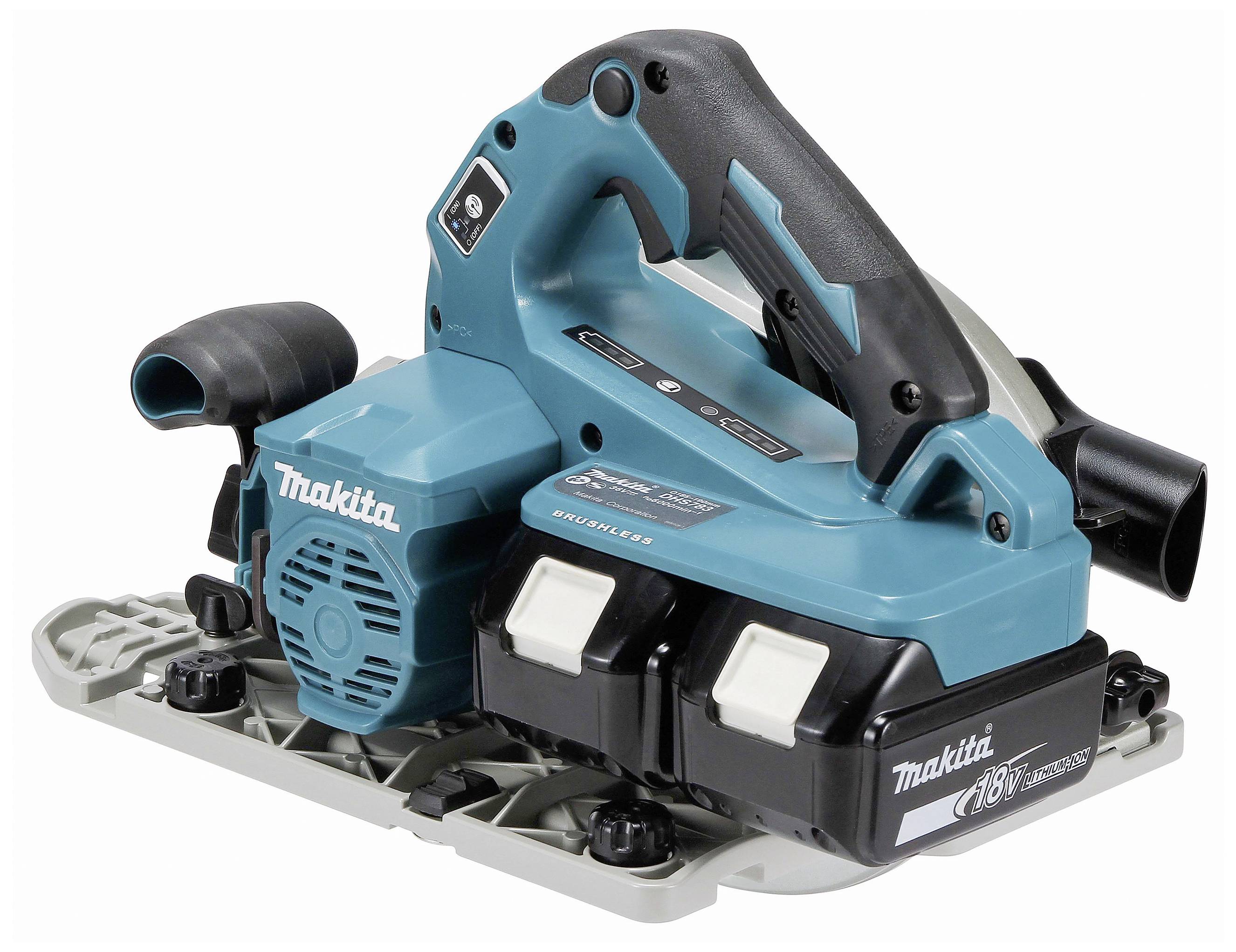 Szlifierka akumulatorowa w niebiesko-czarnym designie prezentuje markę i model. Odpowiednia do szlifowania powierzchni drewnianych.