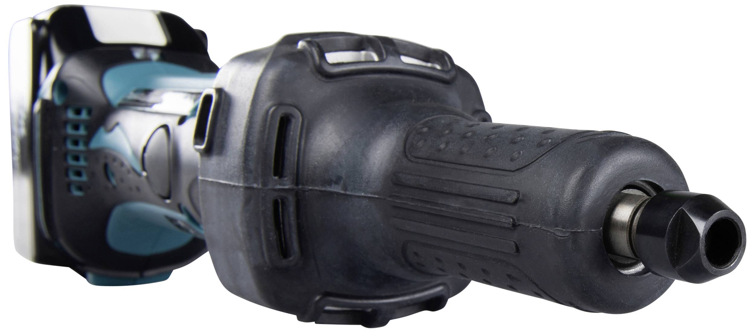 Akumulatorowy wkrętak udarowy leży płasko. Ciemny, ergonomiczny design z niebiesko-czarnymi detalami, przedstawiony w ujęciu skośnym.