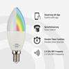 Wielokolorowa inteligentna żarówka z gwintem E14, sterowana przez aplikację lub głosowo, z elastyczną funkcją timera, obsługa WiFi 2,4 GHz.