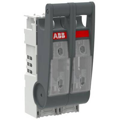 Podwójny wyłącznik izolacyjny w obudowie z tworzywa sztucznego, z czerwonymi oznaczeniami marki ABB, do instalacji elektrycznych.