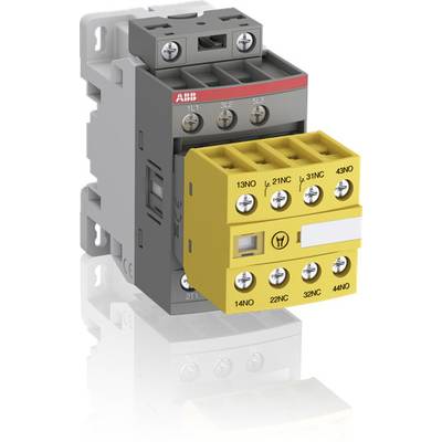 Żółty elektryczny przełącznik na szarym urządzeniu z zaciskami śrubowymi, przeznaczony do przemysłowych zastosowań sterowniczych.
