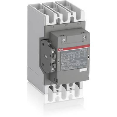 Stycznik ABB Schütz AF205-30 w szarym obudowie z trzema gniazdami stykowymi, służy do sterowania obwodów prądowych dużej mocy.
