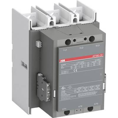 'Przekaźnik ABB AF580-30, 3-biegunowy, zaciski główne od góry, informacje o produkcie na płycie czołowej. Kompaktowa budowa, przeznaczenie przemysłowe.'