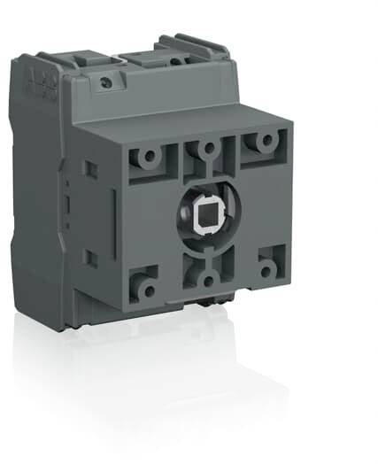 Szary elektryczny moduł przełączający z kwadratowym złączem pośrodku.