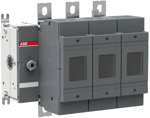 Trójbiegunowy, szary rozłącznik izolacyjny z czerwonym logo 'ABB', przeznaczony do montażu, służący do bezpiecznego odłączania obwodów elektrycznych.