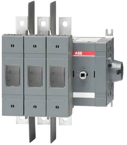 Trójbiegunowy przełącznik obciążenia firmy ABB, przeznaczony do bezpiecznego rozdziału obciążenia w systemach elektrycznych, przedstawiony z widoku bocznego.