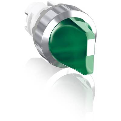 Zielony metalowo-plastikowy przełącznik z lekko pochyloną perspektywą.