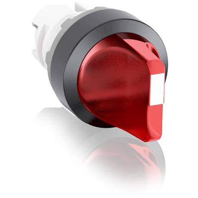 Czerwony przełącznik obrotowy z czarną ramką i białym paskiem oznaczającym, używany do sterowania urządzeniami elektrycznymi.