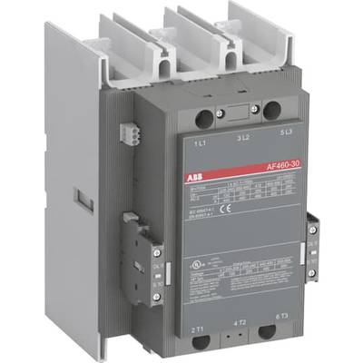 Trójbiegunowe łączeniowe przekaźniki mocy AF460-30 firmy ABB, w kolorze szarym z oznaczeniami na przedniej stronie, prezentujące przyłącza obwodów elektrycznych i elementy sterujące.