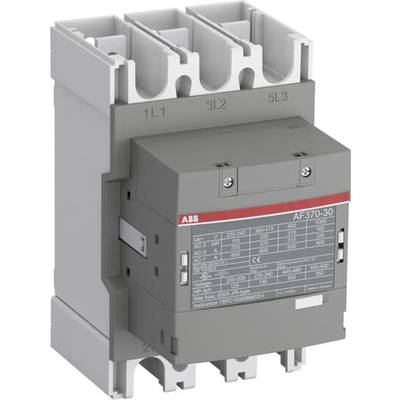Szary elektromagnetyczny stycznik o numerze modelu AF370-30 firmy ABB. Pokazuje zaciski 1L1, 3L2, 5L3 oraz specyfikacje na etykiecie.