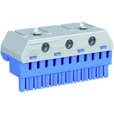 Niebiesko-szary blok przyłączeniowy ABB z wieloma gniazdami do podłączania kabli w elektrycznych systemach rozdzielczych.