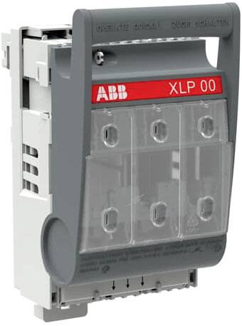 Odłącznik obciążenia ABB w szarym obudowie z czerwoną etykietą 'XLP 00'. Przeznaczony głównie do zastosowań przemysłowych.