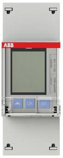 Cyfrowy sterownik z wyświetlaczem i niebieskimi przyciskami ('OK' i 'SET') marki ABB.