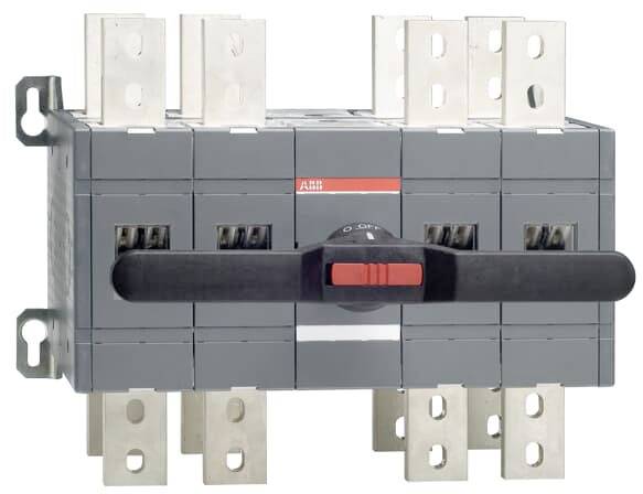 Elektryczna szafa sterownicza z dużą dźwignią pośrodku, otoczona wieloma zaciskami przyłączeniowymi i elementami metalowymi.