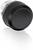 Czarny, okrągły przycisk elektroniczny z błyszczącą powierzchnią i odbijającą bazą, służący do sterowania lub aktywacji funkcji.