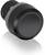 Czarny, okrągły przycisk o gładkiej powierzchni, prawdopodobnie będący częścią przełącznika lub panelu sterowania.