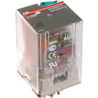 Przezroczyste przekaźnik z widocznymi elementami elektronicznymi i znakami kontrolnymi. Oznaczone '10A 250VAC' oraz 'Made in Poland'.