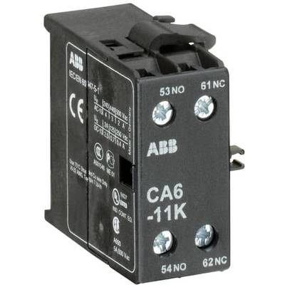 Elektryczny stycznik ABB z zaciskami przyłączeniowymi i specyfikacjami technicznymi na przedniej części. Model: CA6-11K.