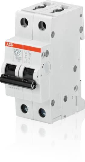 Dwubiegunowy, biały wyłącznik nadprądowy marki ABB z oznaczeniem 'S202M C40', wskazujący na zdolność sterowania obwodem elektrycznym.