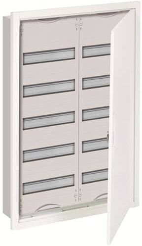 Skrzynka urządzenia z otwartymi drzwiczkami; widoczne są liczne szyny poziome we wnętrzu.