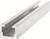 Metalowa szyna o profilu U, widziana z boku. Gładka powierzchnia, srebrzyście błyszcząca. Stosowana w zastosowaniach przemysłowych lub konstrukcjach.