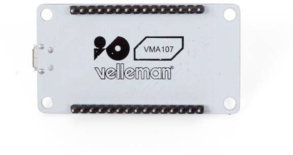 Elektryczno-techniczny element składowy firmy Velleman, model VMA107, z przyłączami po bokach.