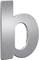 Srebrna, metaliczna litera 'b' w nowoczesnym, minimalistycznym stylu, przedstawiona pod skosnym kątem.