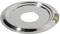 Lśniący, srebrny pierścień metalowy z dużym, centralnym otworem. Pierścień ma lustrzaną powierzchnię.