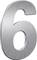 Błyszcząca, metaliczna liczba '6' pojawia się trójwymiarowo i lekko pochylona na białym tle.