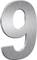 Metalowa liczba 9 w kolorze srebrnym, z matową, szczotkowaną powierzchnią.