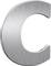 Srebrna, metaliczna litera 'C' na białym tle.