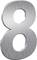 'Duża, lśniąca, srebrzysta liczba 8, która wygląda metalicznie.'