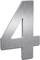 Metalowa cyfra '4' w gładkim, srebrnym wykończeniu, która przekazuje wrażenie nowoczesności i elegancji.