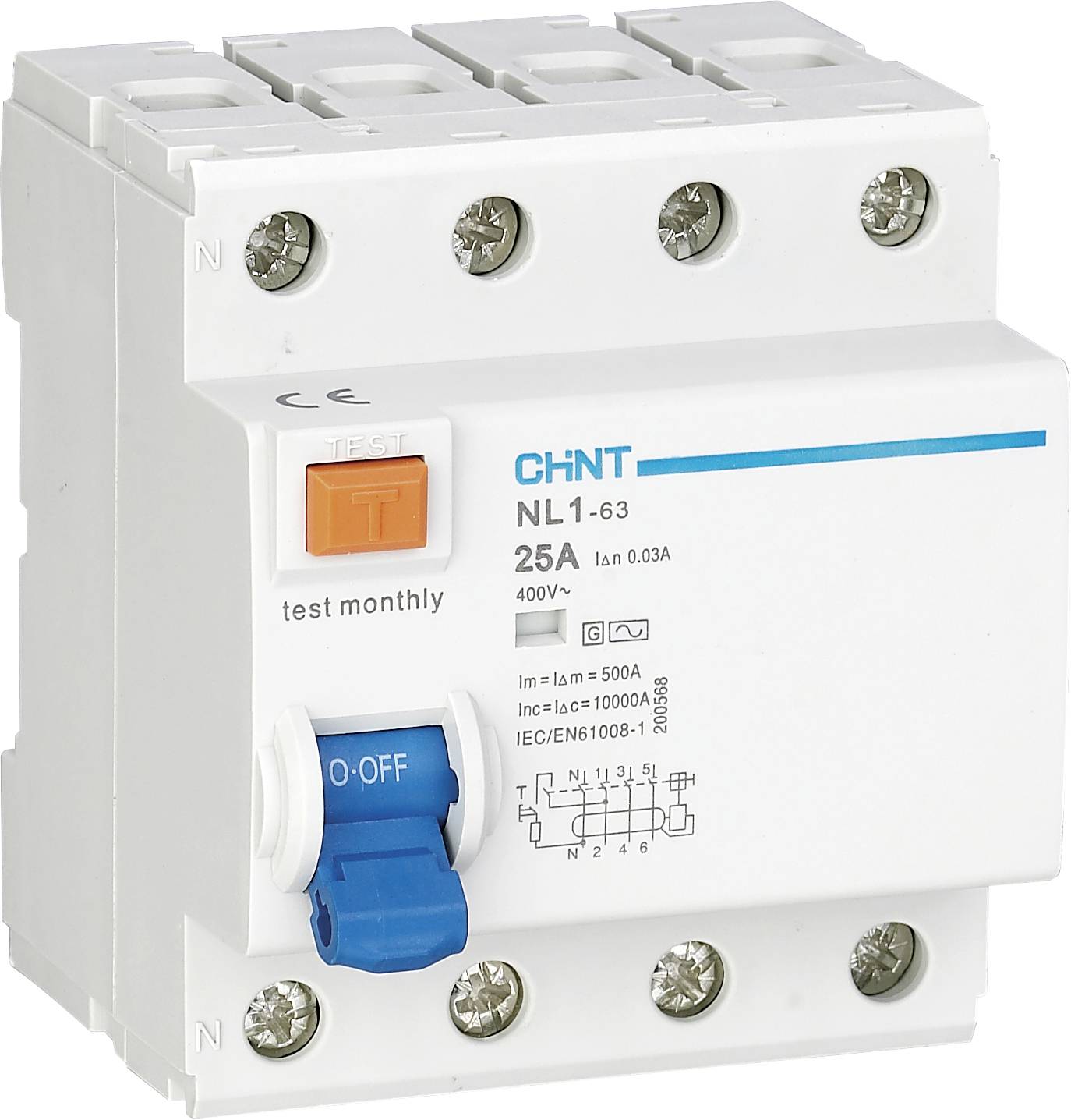 Диференціальний автоматичний вимикач Chint 200368, 4-контактний, 25 A