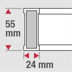 Przekrój elementu architektonicznego: wysokość 55 mm i szerokość 24 mm.