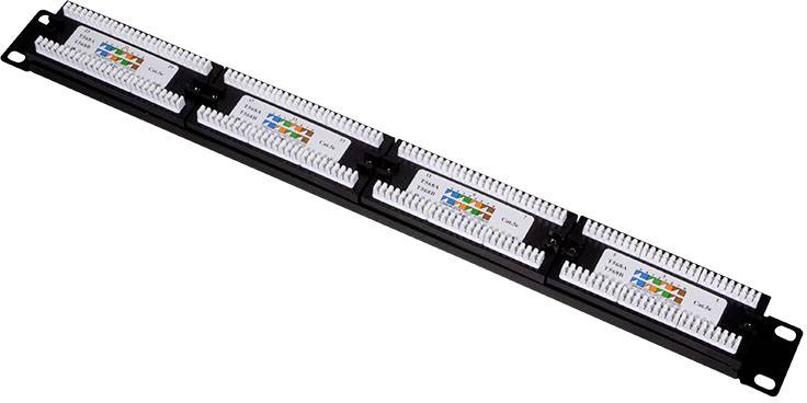 Panel krosowniczy z wieloma portami interfejsów sieciowych ułożonymi w rzędzie, stosowany w serwerowniach do organizacji okablowania sieciowego.