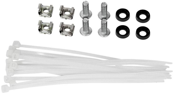 Opaski zaciskowe, śruby, nakrętki i podkładki w jednym zestawie, używane do montażu lub mocowania urządzeń elektronicznych.