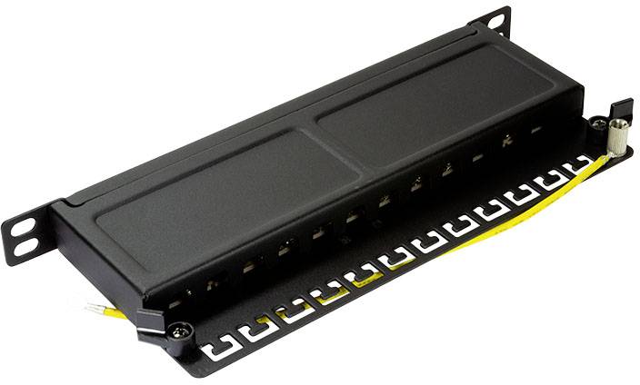 Metalowa obudowa do montażu w szafie serwerowej z systemem zarządzania kablami; do prawidłowej organizacji przewodów w infrastrukturze sieciowej.