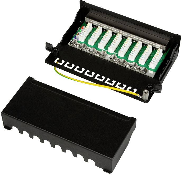 Otwarta elektryczna skrzynka przyłączeniowa z wieloma złączami kablowymi i zdejmowaną pokrywą, ukazująca wewnętrzne okablowanie.