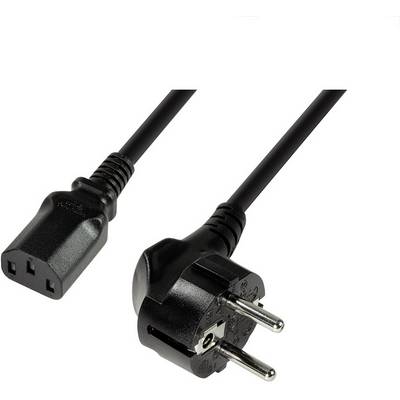 Przewód zasilający z wtyczką Schuko i złączem C13, czarny, odpowiedni do podłączenia urządzeń do europejskich gniazd elektrycznych.
