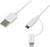 Białe kable USB z różnymi wtyczkami: USB-A, Micro-USB i Lightning. Odpowiednie do podłączania różnych urządzeń.
