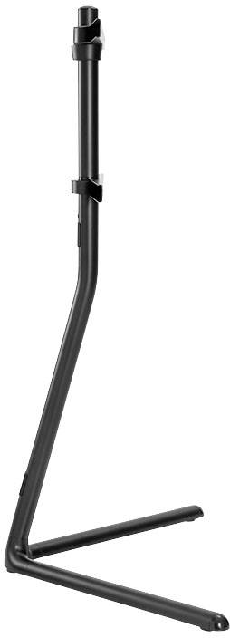 Czarny statyw mikrofonowy z regulowaną wysokością i stabilną, metalową podstawą w kształcie litery Z, przeznaczony do zastosowań scenicznych lub studyjnych.