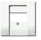 Prostokątna, biała ramka z otworem pośrodku i śrubą u dołu. Odpowiednia do zakrywania gniazdek elektrycznych naściennych.