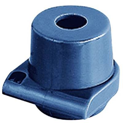 Niebieska, cylindryczna część z tworzywa sztucznego z otworem pośrodku, która może być stosowana jako element techniczny.