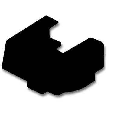 Czarna, abstrakcyjna forma 3D z nieregularnymi krawędziami, unosząca się na białym tle.