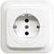 Biała wtyczka elektryczna z zabezpieczeniem przeciwdziecięcym. Kompatybilna z wtyczkami Schuko.