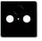Czarna kwadratowa pokrywa z dwoma okrągłymi wycięciami na dole i jednym okrągłym wycięciem na górze.