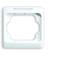Biały, kwadratowy plastikowy ramka do gniazda elektrycznego lub włącznika światła, z zaokrąglonymi narożnikami.