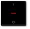 Czarny włącznik światła z czerwonym, poziomym wskaźnikiem pośrodku i okrągłym symbolem na dole.